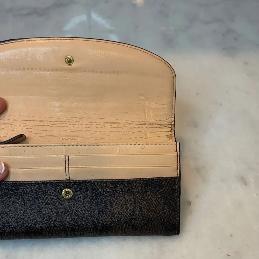 Coach Wallet Leather Signature Logo Coated Canvas Full Sized Slim